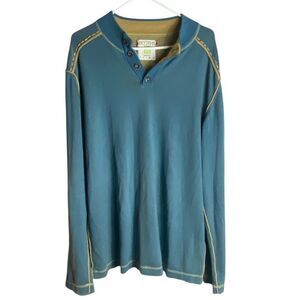 Ecoths Organic Cotton Henley Pullover Sweater Blue Gold XL Fair Trade Certified